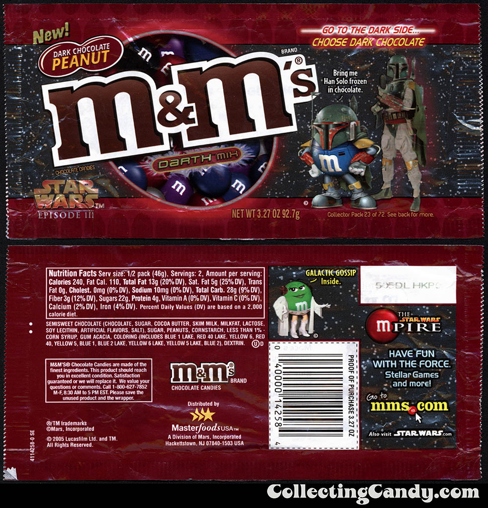 Vintage Star Wars M&Ms Dark Chocolate Peanut Darth Mix Bag Only 21.30  Oz